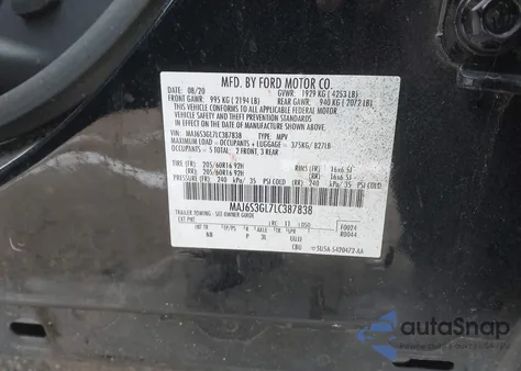 2020 Ford Ecosport Se z USA, uszkodzony, nr VIN MAJ6S3GL7LC387838